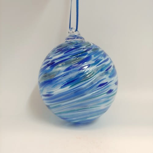 DB-862 Ornament Blue & White Frit Twist $35 at Hunter Wolff Gallery
